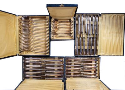 many knives and knives in a case on the table