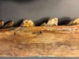 a close up of a piece of wood with rocks on it