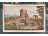 a picture of a picture of a bridge with a castle in the background