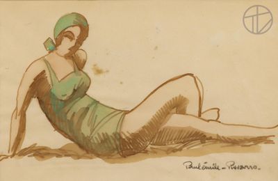 drawing of a woman in a bathing suit sitting on the beach
