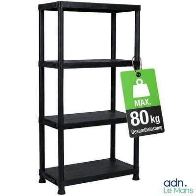 une étagère noire sur laquelle est posée une étiquette de prix