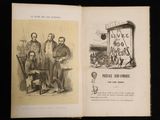 un livre ouvert sur lequel figure le dessin d'un groupe d'hommes debout devant un panneau