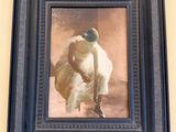 tableau représentant une femme en robe blanche et chapeau noir