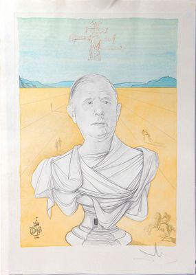 dessin représentant le buste d'un homme avec une croix en arrière-plan