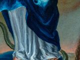 painting of jesus holding a snake on top of a globe