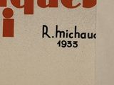 a picture of a sign that says figue ' t r michaud, 1953
