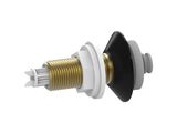 a close up of a black and white knob on a white background