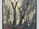 an oil painting of trees in a forest on a white background