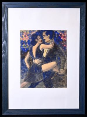 Ecole du XXe siècle. Danseurs de Tango. Gouache.