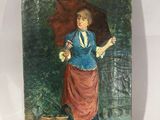 un tableau représentant une femme tenant un parapluie dans un jardin
