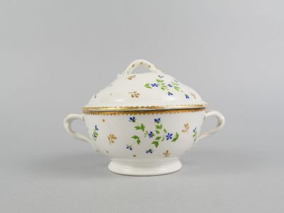 un bol blanc orné de fleurs bleues et vertes