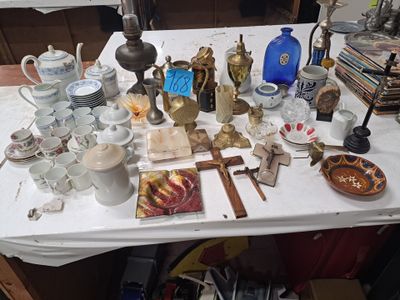 a white table with a lot of different items on it