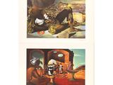 two paintings of a man and a woman in a desert setting