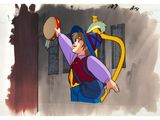 a drawing of a man holding a frisbee in his hand