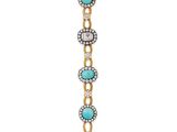 a close up of a bracelet with turquoise stones on it