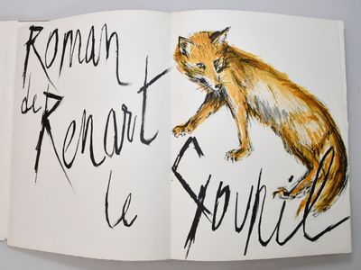 a picture of a book with a drawing of a cat