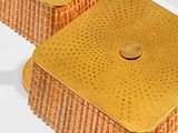 pair of brass table lamps with perforated glass shades