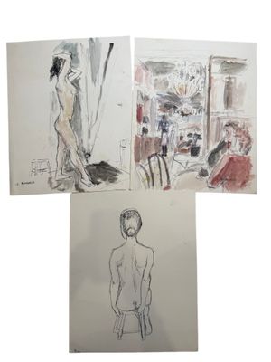 three drawings of a man standing in front of a mirror and another drawing of a man standing in front of a mirror