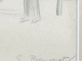 drawing of a man in a suit and tie standing next to a tree