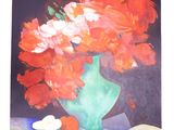 une peinture de fleurs dans un vase sur une table