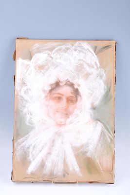 tableau représentant une femme coiffée d'un bonnet blanc, les yeux fermés
