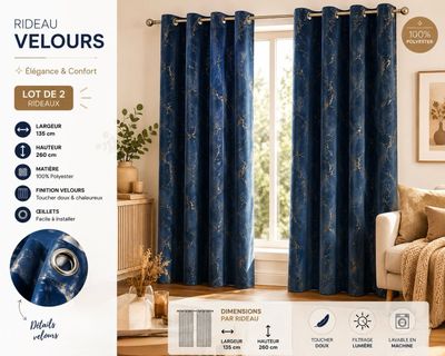 Les rideaux sont bleus et ornés d'étoiles dorées.