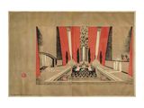 une image représentant un tableau d'une pièce avec une cheminée et des chaises