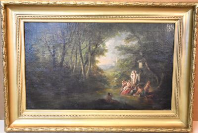an oil painting of a group of people in a wooded setting