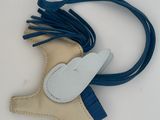 blue and white leather horse keychain with a leather handle