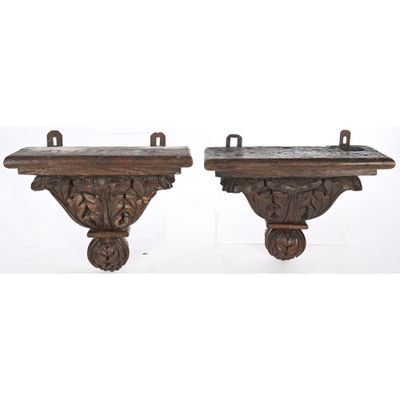 pair of antique carved wood brackets with brackets on each side
