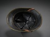 a close up of a helmet on a table