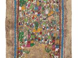 an old painting of a tree with birds and flowers on it