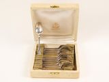 a box with a set of silver spoons and spoons in it
