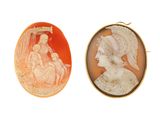 two cameo cameos of women and a man in profile