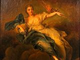 une peinture à l'huile représentant une femme tenant un oiseau dans la main