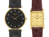 Montre Longines pour femme avec bracelet en cuir noir et boîtier plaqué or
