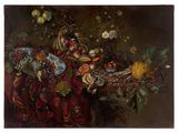 painting of a still life of fruit and flowers on a table