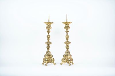 pair of antique brass candlesticks