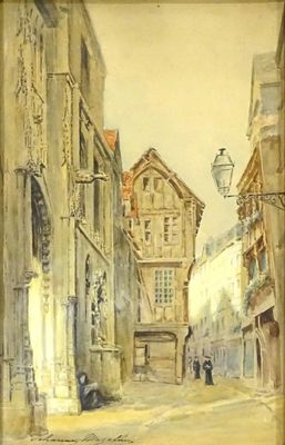 MAZELINE (Jehanne) "Rouen la Rue Saint-Romain", aquarelle, s…