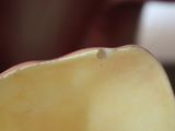 a close up of a piece of fruit that has been cut in half