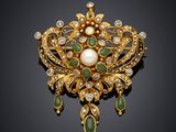 a gold, emerald and pearl broochle