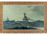 an oil painting of two ships in the ocean with waves