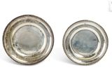 pair of antique silver plated bowls with raised rims