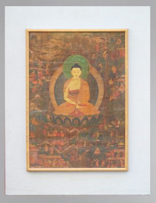 TIBET - XVIIIe siècle Thangka, détrempe sur toile, le bouddh…