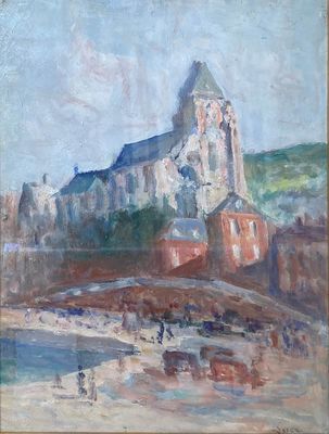 une image d'un tableau représentant un château sur une colline