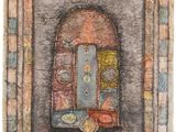 une peinture représentant une porte avec une fenêtre au milieu