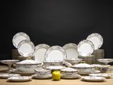a lot of plates that are sitting on a table