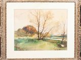 an image of a painting of a landscape with trees in the foreground
