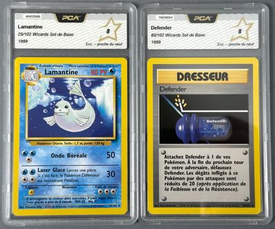 two pokemon cards with different designs on them in a plastic case