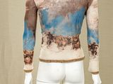 an image of a mannequin wearing a blue and brown shirt
